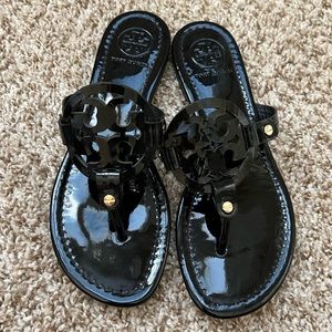 Tory Burch black patent miller sandals